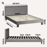 Oikiture Bed Frame RGB LED Queen Size Wooden Grey Fabric