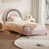 Oikiture Bed Frame Single Size Kids Bed Frame Pink Velvet - Rear View