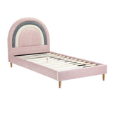Oikiture Bed Frame Single Size Kids Bed Frame Pink Velvet
