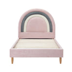 Oikiture Bed Frame Single Size Kids Bed Frame Pink Velvet, image 5