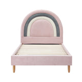 Oikiture Bed Frame Single Size Kids Bed Frame Pink Velvet - 45-Degree Angle