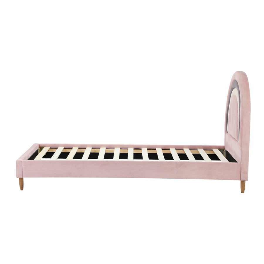 Oikiture Bed Frame Single Size Kids Bed Frame Pink Velvet, image 2