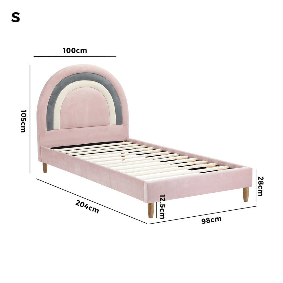 Oikiture Bed Frame Single Size Kids Bed Frame Pink Velvet, image 7
