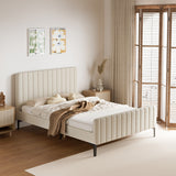 Oikiture Double Size Bed Frame Velvet Fabric Beige - Side View