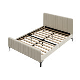Oikiture Double Size Bed Frame Velvet Fabric Beige - Rear View