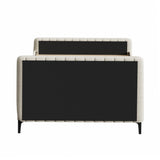 Oikiture Double Size Bed Frame Velvet Fabric Beige