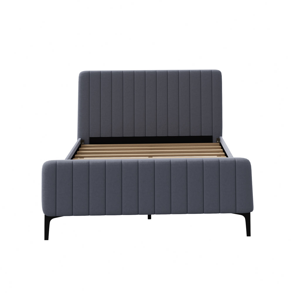 Oikiture Bed Frame Double Size Beds Platform Velvet Fabric Grey