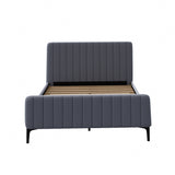 Oikiture Bed Frame Double Size Beds Platform Velvet Fabric Grey - Close-Up Angle