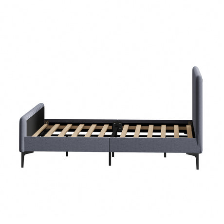 Oikiture Bed Frame Double Size Beds Platform Velvet Fabric Grey