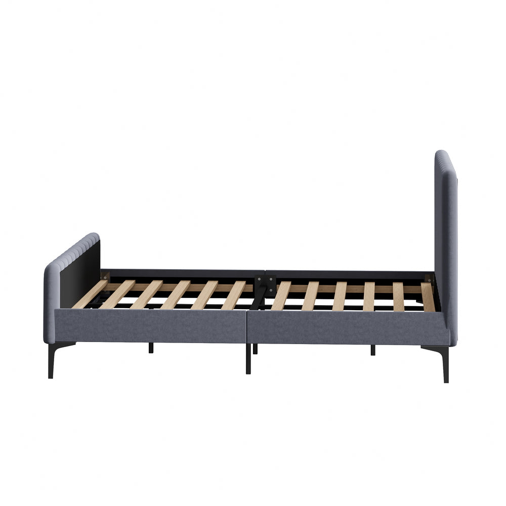 Oikiture Bed Frame Double Size Beds Platform Velvet Fabric Grey