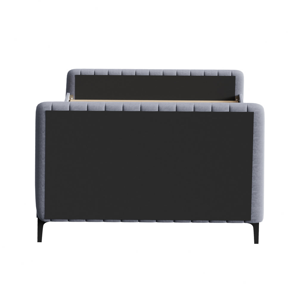 Oikiture Bed Frame Double Size Beds Platform Velvet Fabric Grey