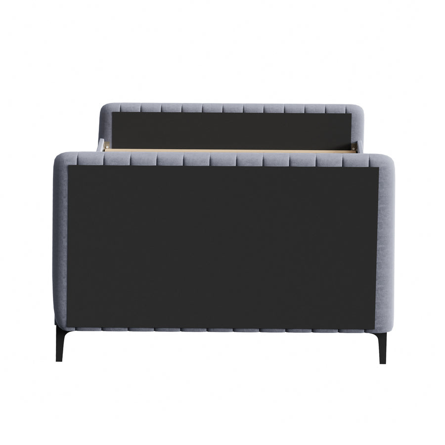 Oikiture Bed Frame Double Size Beds Platform Velvet Fabric Grey