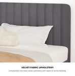 Oikiture Bed Frame Double Size Beds Platform Velvet Fabric Grey