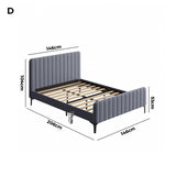Oikiture Bed Frame Double Size Beds Platform Velvet Fabric Grey