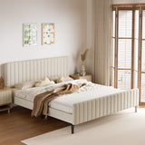 Oikiture King Size Bed Frame Velvet Fabric Beige