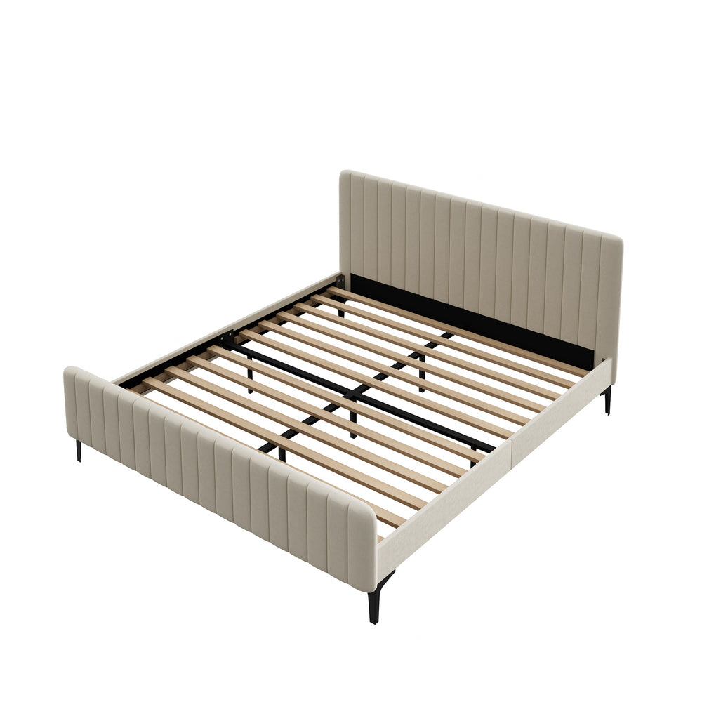 Oikiture King Size Bed Frame Velvet Fabric Beige