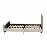 Oikiture King Size Bed Frame Velvet Fabric Beige