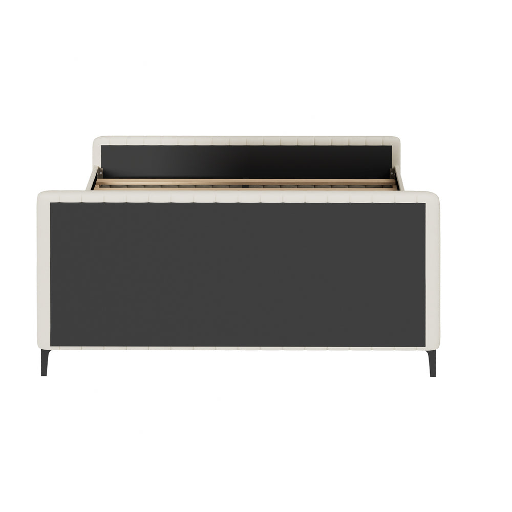 Oikiture King Size Bed Frame Velvet Fabric Beige