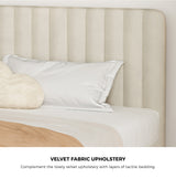 Oikiture King Size Bed Frame Velvet Fabric Beige - Low Angle
