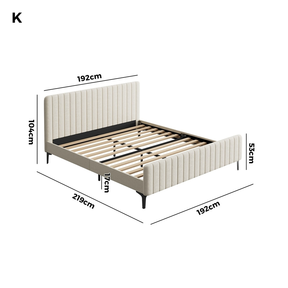 Oikiture King Size Bed Frame Velvet Fabric Beige