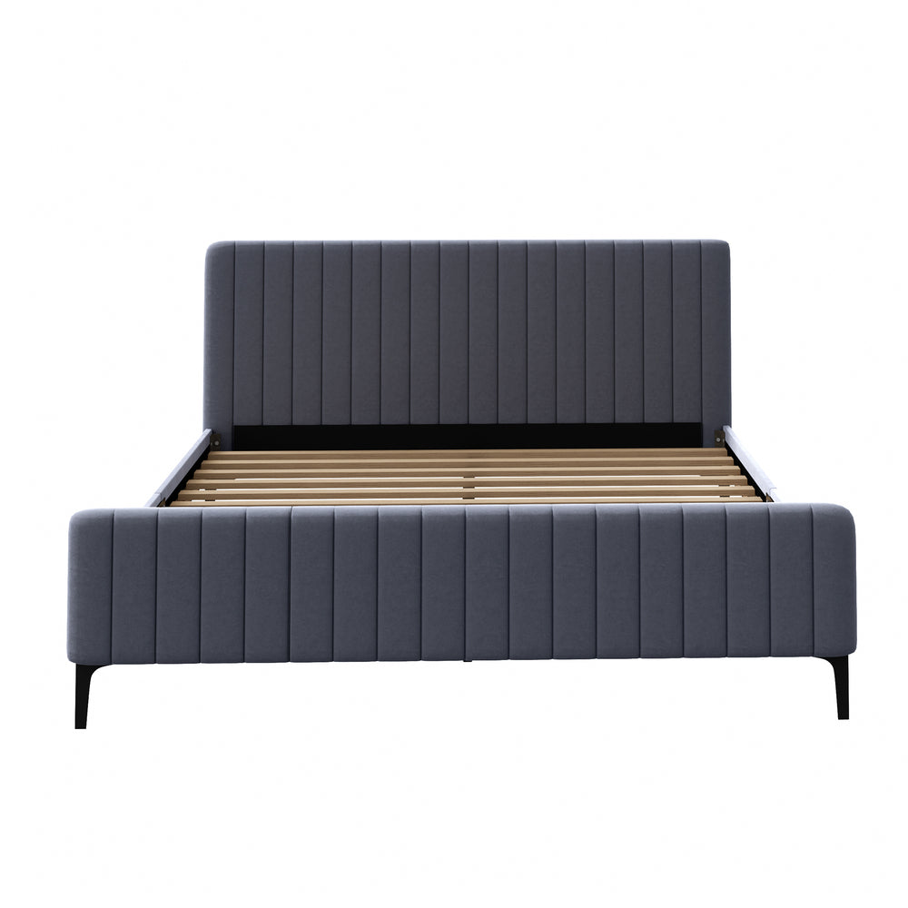 Oikiture Bed Frame King Size Beds Platform Velvet Fabric Grey
