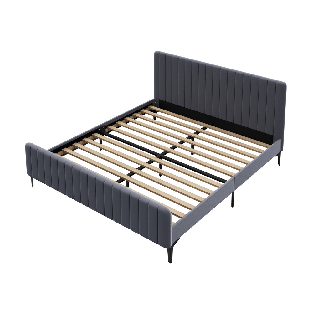 Oikiture Bed Frame King Size Beds Platform Velvet Fabric Grey