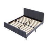 Oikiture Bed Frame King Size Beds Platform Velvet Fabric Grey - Front View