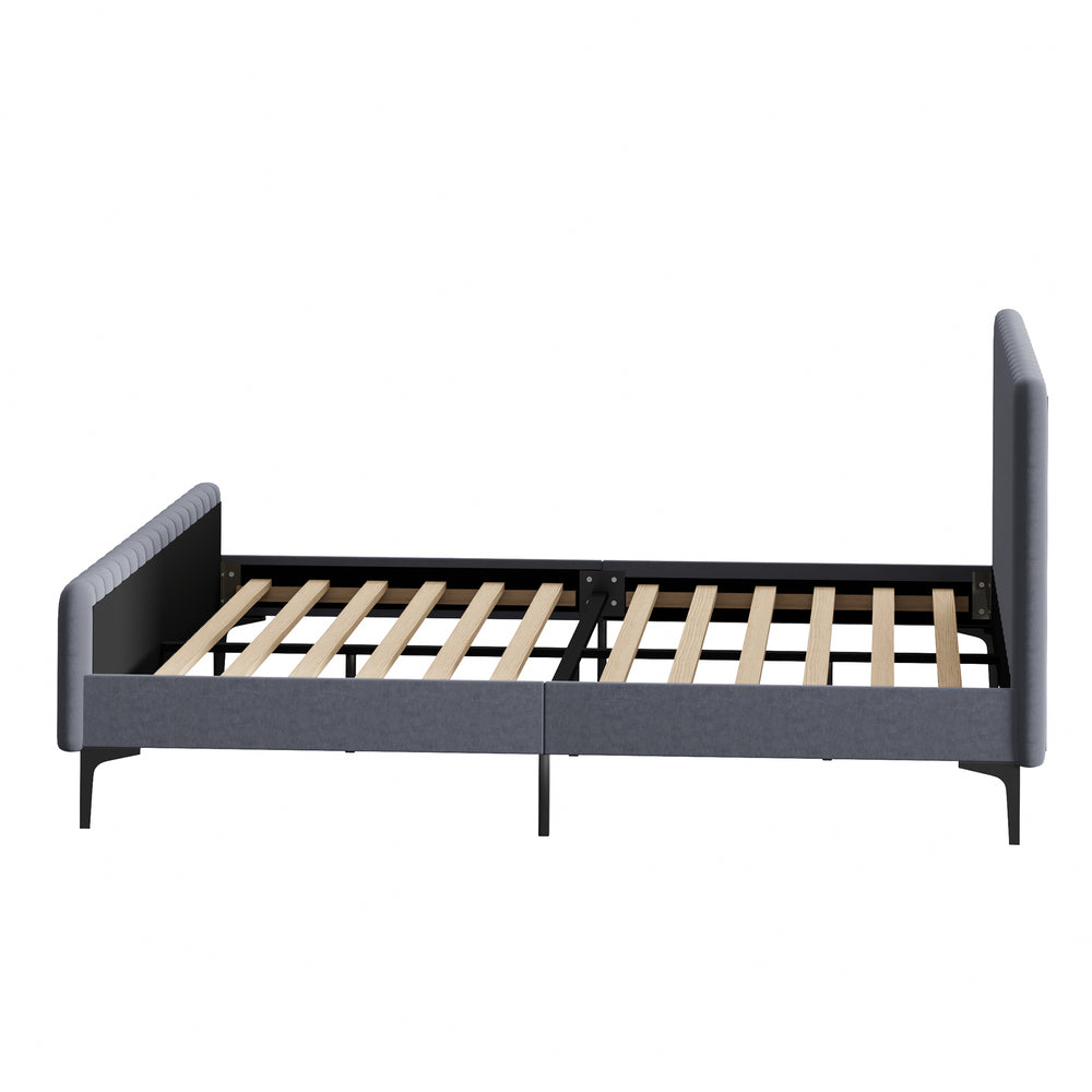 Oikiture Bed Frame King Size Beds Platform Velvet Fabric Grey