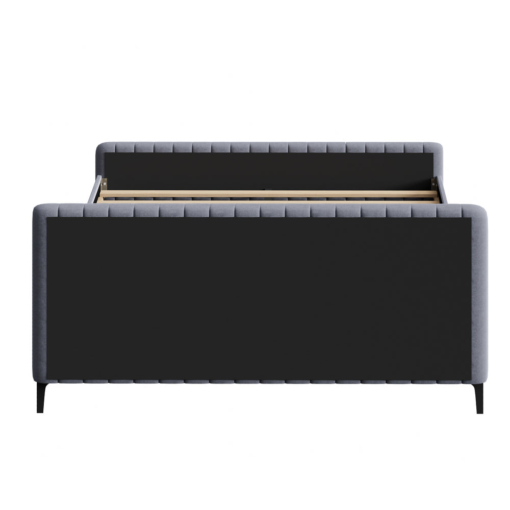 Oikiture Bed Frame King Size Beds Platform Velvet Fabric Grey