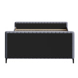 Oikiture Bed Frame King Size Beds Platform Velvet Fabric Grey - Low Angle