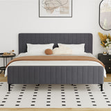Oikiture Bed Frame King Size Beds Platform Velvet Fabric Grey - Close-Up Angle