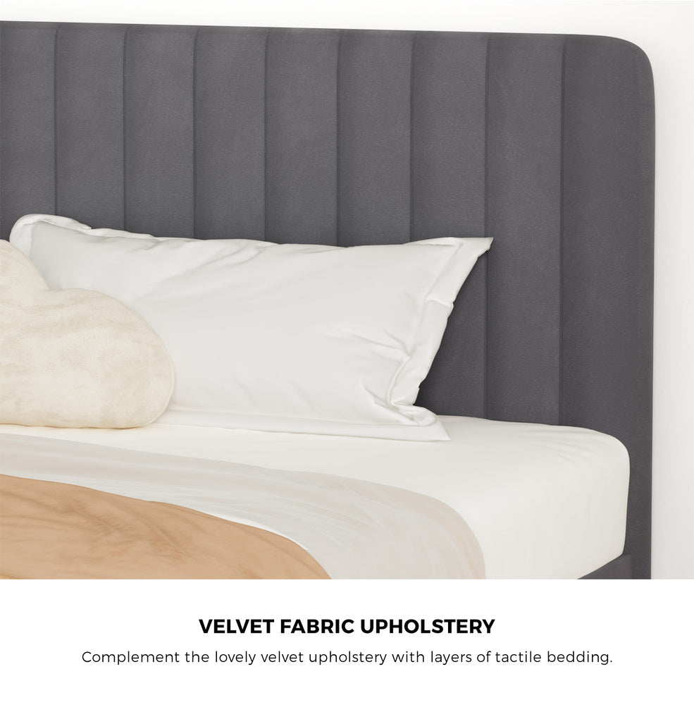Oikiture Bed Frame King Size Beds Platform Velvet Fabric Grey
