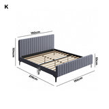 Oikiture Bed Frame King Size Beds Platform Velvet Fabric Grey