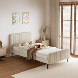 Oikiture King Single Bed Frame Velvet Fabric Beige