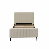 Oikiture King Single Bed Frame Velvet Fabric Beige