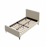 Oikiture King Single Bed Frame Velvet Fabric Beige - Side View