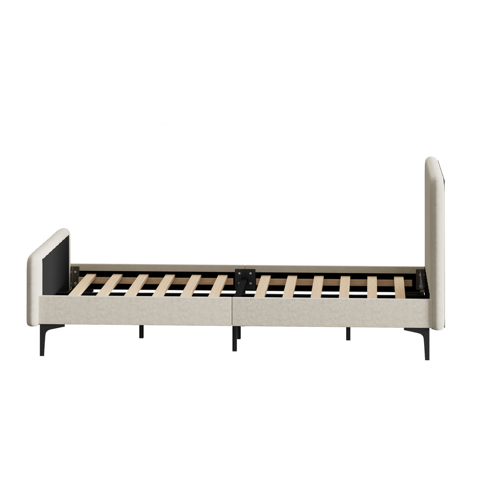 Oikiture King Single Bed Frame Velvet Fabric Beige