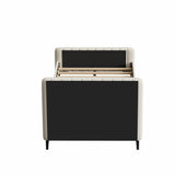 Oikiture King Single Bed Frame Velvet Fabric Beige