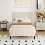 Oikiture King Single Bed Frame Velvet Fabric Beige