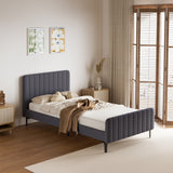 Oikiture Bed Frame King Single Beds Platform Velvet Fabric Grey