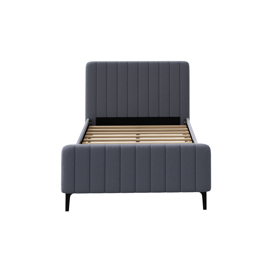 Oikiture Bed Frame King Single Beds Platform Velvet Fabric Grey