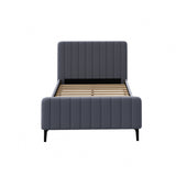 Oikiture Bed Frame King Single Beds Platform Velvet Fabric Grey - Rear View