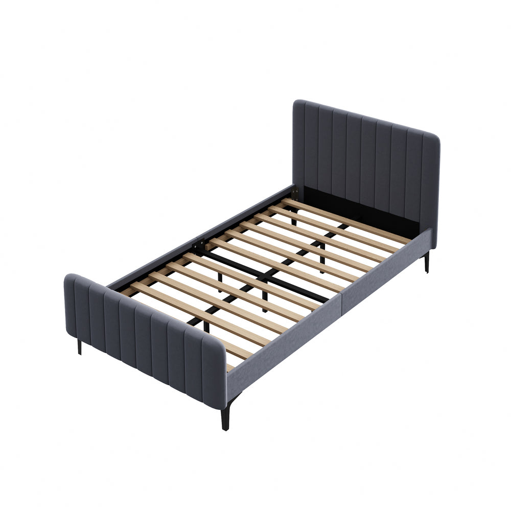 Oikiture Bed Frame King Single Beds Platform Velvet Fabric Grey