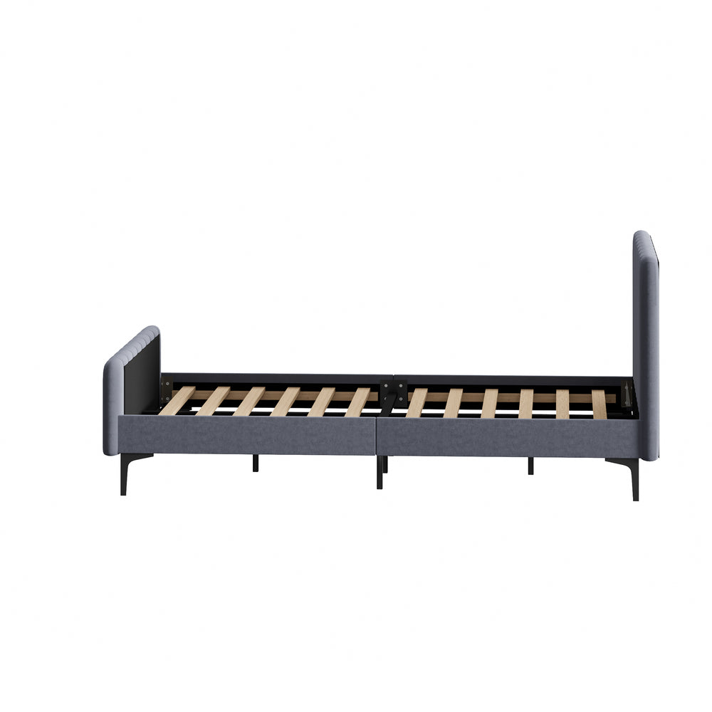 Oikiture Bed Frame King Single Beds Platform Velvet Fabric Grey
