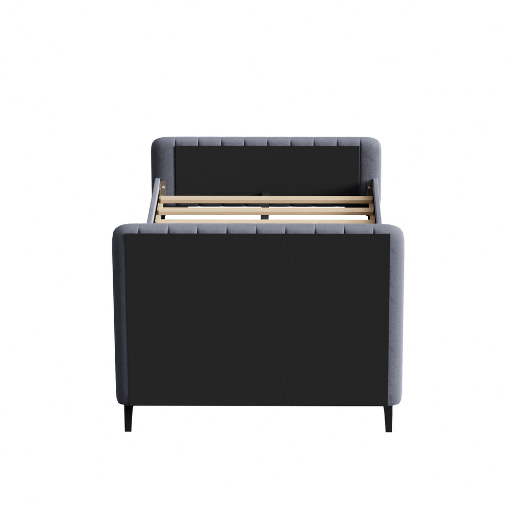 Oikiture Bed Frame King Single Beds Platform Velvet Fabric Grey