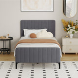 Oikiture Bed Frame King Single Beds Platform Velvet Fabric Grey - Low Angle