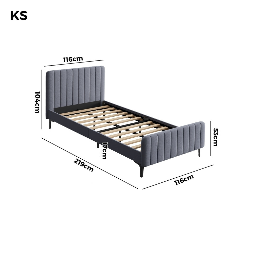 Oikiture Bed Frame King Single Beds Platform Velvet Fabric Grey