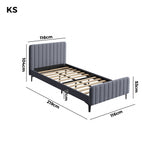 Oikiture Bed Frame King Single Beds Platform Velvet Fabric Grey - Close-Up Angle