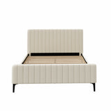 Oikiture Queen Size Bed Frame Velvet Fabric Beige