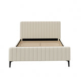 Oikiture Queen Size Bed Frame Velvet Fabric Beige - Side View